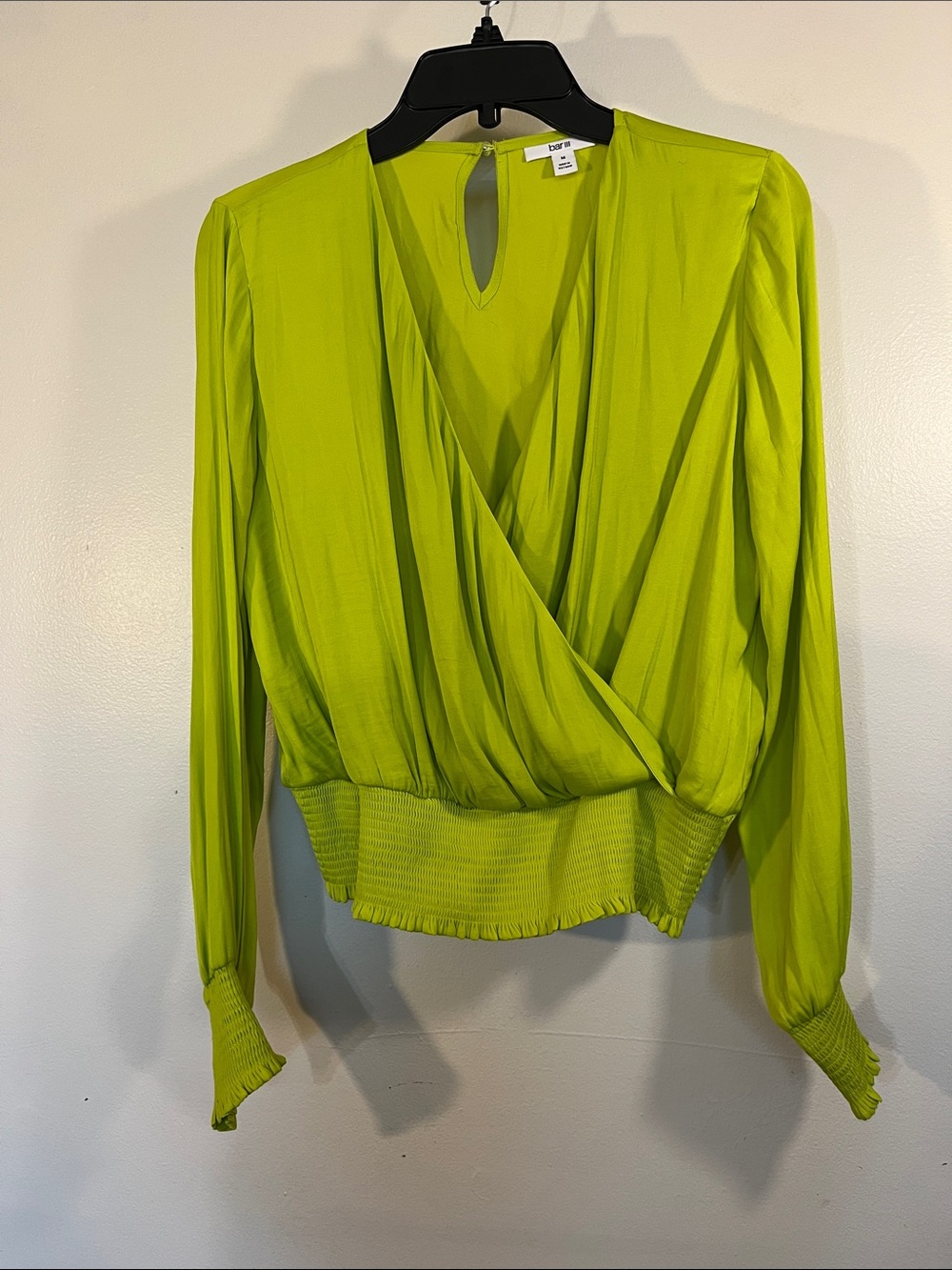 Bar III Bright Lime Green Wrap Blouse